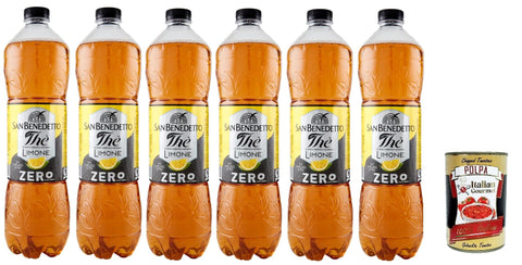 Italian Gourmet E.R. Eistee San Benedetto Thè Limone zero 6x 1,5 L, Eistee The' Zitrone ohne Zucker PET Einweg, ice tea erfrischend, Ohne Konservierungsstoffe und künstliche Farbstoffe + Italian Gourmet polpa 400g 8032804040014