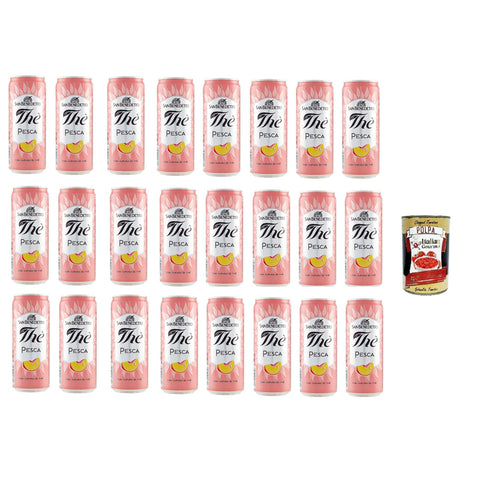 San Benedetto Thè Pesca 24x 33cl, Eistee The' Pfirsich dosen Einweg, ice tea erfrischend, Ohne Konservierungsstoffe und künstliche Farbstoffe Original italienisch inkl. Italian Gourmet Polpa 400g