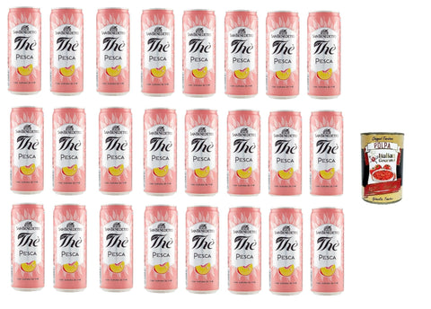 Italian Gourmet E.R. Eistee San Benedetto Thè Pesca 24x 33cl, Eistee The' Pfirsich dosen Einweg, ice tea erfrischend, Ohne Konservierungsstoffe und künstliche Farbstoffe + Italian Gourmet polpa 400g 8032804040014