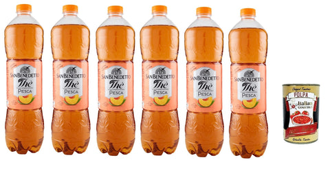 Italian Gourmet E.R. Eistee San Benedetto Thè Pesca 6x 1,5 L, Eistee The' Pfirsich PET Einweg, ice tea erfrischend, Ohne Konservierungsstoffe und künstliche Farbstoffe + Italian Gourmet polpa 400g 8032804040014