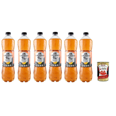 San Benedetto Thè Pesca zero 6x 1,5 L, Eistee The' Pfirsich ohne Zucker PET Einweg, ice tea erfrischend, Ohne Konservierungsstoffe und künstliche Farbstoffe Original italienisch inkl. Italian Gourmet Polpa 400g