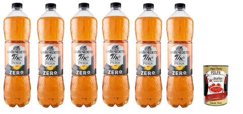Italian Gourmet E.R. Eistee San Benedetto Thè Pesca zero 6x 1,5 L, Eistee The' Pfirsich ohne Zucker PET Einweg, ice tea erfrischend, Ohne Konservierungsstoffe und künstliche Farbstoffe + Italian Gourmet polpa 400g 8032804040014