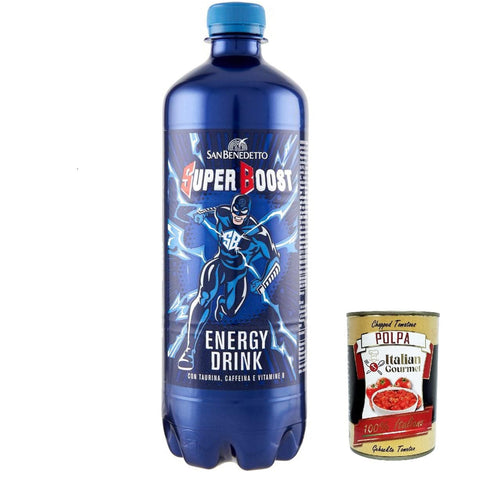 San Benedetto Energy Drink Super Boost, Energiegetränk mit Taurin, Koffein und B - Vitaminen, Einwegdose 12x 750ml inkl. Italian Gourmet Polpa di Pomodoro 400g Dose Original italienisch