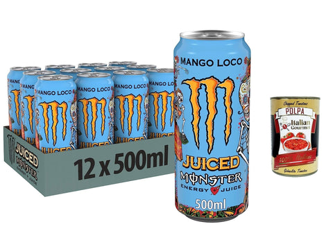 Monster Energy Mango Loco - koffeinhaltiger Energy Drink mit tropischem Fruchtgeschmack aus Mango, Guave und Ananas 500ml 24x Original italienisch inkl. Italian Gourmet Polpa 400g