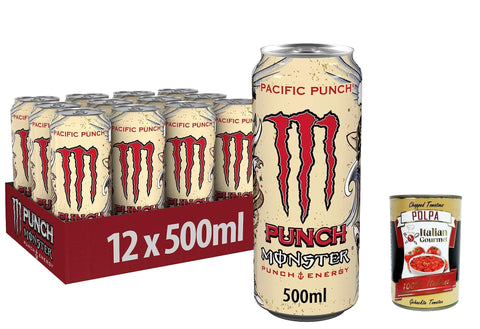 Monster Energy Pacific Punsch - koffeinhaltiger Energy Drink mit erfrischendem Punsch-Geschmack aus Himbeere, Guave und Kirsche 500ml 24x Original italienisch inkl. Italian Gourmet Polpa 400g
