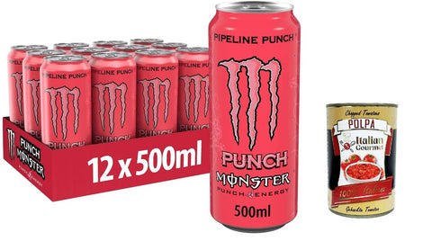Monster Energy Pipeline Punsch - koffeinhaltiger Energy Drink mit erfrischendem Punsch-Geschmack aus Maracuja, Orange und Guave 500ml 24x Original italienisch inkl. Italian Gourmet Polpa 400g