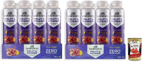 San Benedetto Fruit Power,Energiegetränk mit Apfel-, Granatapfel-, Mango- und Ananas Geschmack,Alkoholfreies Getränk,40cl Einweg-PET-Flasche 24x Original italienisch inkl. Italian Gourmet Polpa di Pomodoro 400g Dose