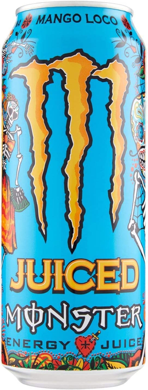 Monster Energy Juiced Mango Loco Energiegetränk Mischung aus exotischen Säften alkoholfreies Getränk Erfrischungsgetränk Sportgetränk 48x 500ml Original italienisch