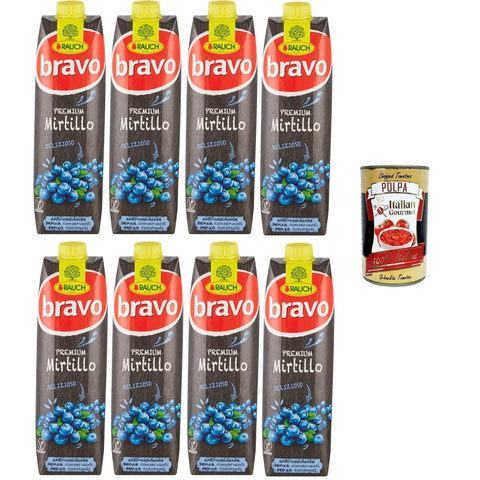 Rauch Bravo Premium Blaubeersaft - lecker, antioxidativ, ohne Farbstoffe, ohne Konservierungsstoffe 8x1lt Original italienisch inkl. Italian Gourmet Polpa 400g
