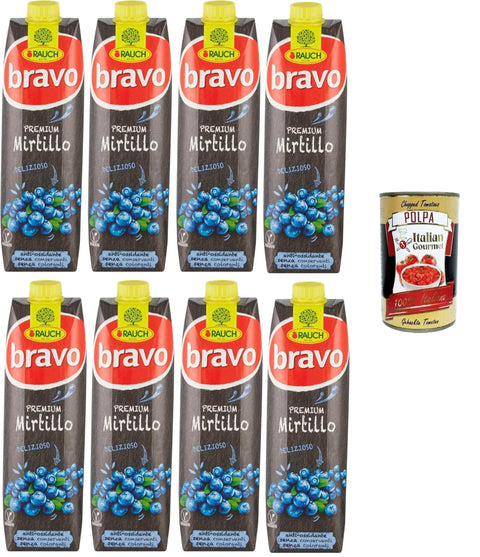 Rauch Bravo Premium Blaubeersaft - lecker, antioxidativ, ohne Farbstoffe, ohne Konservierungsstoffe 8x1lt Original italienisch inkl. Italian Gourmet Polpa 400g