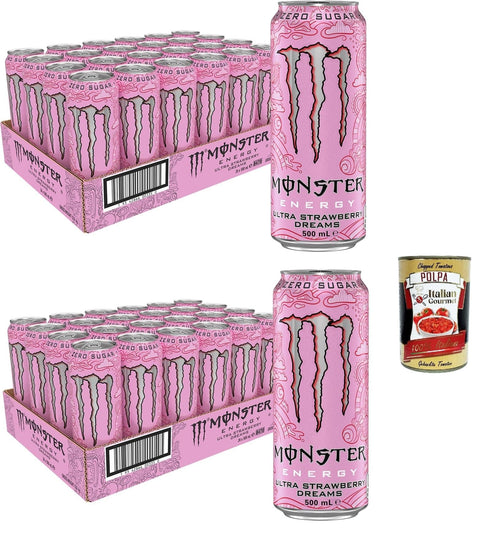 Italian Gourmet E.R. Energy Drinks Monster Energy Drink Dose Ultra Erdbeere Dreams Zero Sugar 48x500 ml, strawberry flavored soft drink + Italian gourmet polpa 400g 8032804040014