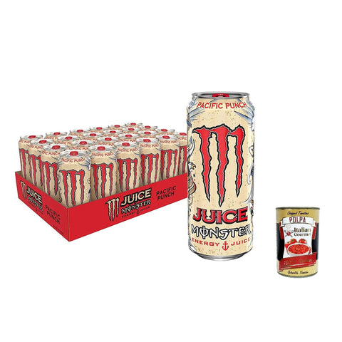 Monster Energy Pacific Punch - koffeinhaltiger Energy Drink mit erfrischendem Punsch-Geschmack aus Himbeere, Guave und Kirsche - in praktischen Einweg Dosen (24 x 500 ml) Original italienisch inkl. Italian Gourmet Polpa 400g
