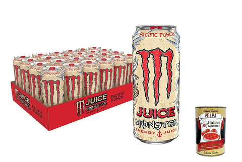 Monster Energy Pacific Punch - koffeinhaltiger Energy Drink mit erfrischendem Punsch-Geschmack aus Himbeere, Guave und Kirsche - in praktischen Einweg Dosen (24 x 500 ml) Original italienisch inkl. Italian Gourmet Polpa 400g