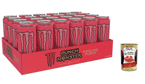 Monster Energy Pipeline Punch - koffeinhaltiger Energy Drink mit erfrischendem Punsch-Geschmack aus Maracuja, Orange und Guave - in praktischen Dosen (24 x 500 ml) Original italienisch inkl. Italian Gourmet Polpa 400g