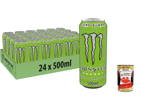 Italian Gourmet E.R. Energy Drinks Monster Energy Ultra Paradise - koffeinhaltiger Energy Drink mit Kombination aus Apfel, Kiwi und Gurke - ohne Zucker und ohne Kalorien - in Dosen (24 x 500 ml) + Italian Gourmet polpa 400g 8032804040014