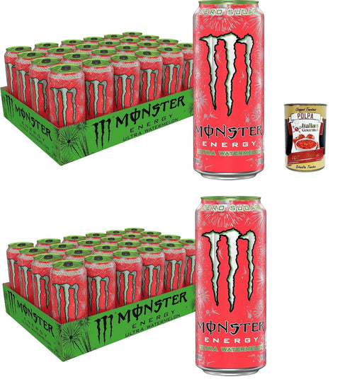 Italian Gourmet E.R. Energy Drinks Monster Energy Ultra Watermelon zuckerfreier Energydrink, 473 ml, 48 Stück + Italian Gourmet polpa 400g