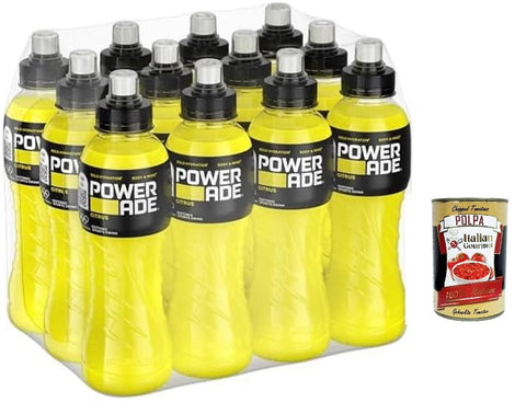 Italian Gourmet E.R. Energy Drinks Powerade Citrus Sport Drink, kalorienarmes Sportgetränk mit Citrus -Geschmack, mit Elektrolyten, Sport Drink in stylischen Flaschen (12 x 500 ml) + Italian Gourmet polpa 400g 8032804040014