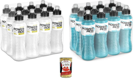 Italian Gourmet E.R. Energy Drinks Powerade Zero Testpaket, Active und Mountain blast kalorienfreies, zuckerfreies Erfrischungsgetränk mit Vitamin B3 und B6 Sportgetränk mit Mikronährstoffen (24 x 500 ml) + Italian Gourmet polpa 400g 8032804040014
