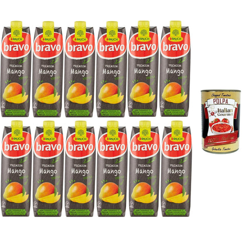 Rauch Bravo Premium Exotic Mango, mit Vitamin C, ohne Farbstoffe, ohne Konservierungsstoffe, 12x1lt Original italienisch inkl. Italian Gourmet Polpa 400g