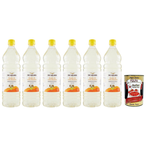 De Nigris Aceto di Vino Bianco,Weißweinessig,Säure 6%,PET-Flasche 1Lt 6x Original italienisch inkl. Italian Gourmet Polpa di Pomodoro 400g Dose