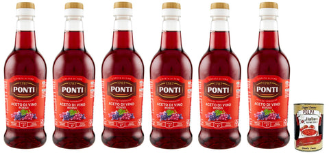 Ponti Aceto di Vino Rosso Rotweinessig Essig Säure 6% PET 6x 500ml inkl. Italian Gourmet Polpa di Pomodoro 400g Dose Original italienisch
