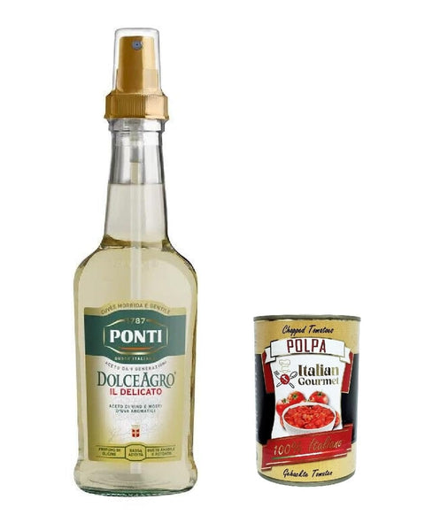 Ponti Essig Dolceagro Il Delicato Spray Weinessig Essig und aromatischer Traubenmost, 250ml Glasflasche 6x Original italienisch inkl. Italian Gourmet Polpa 400g