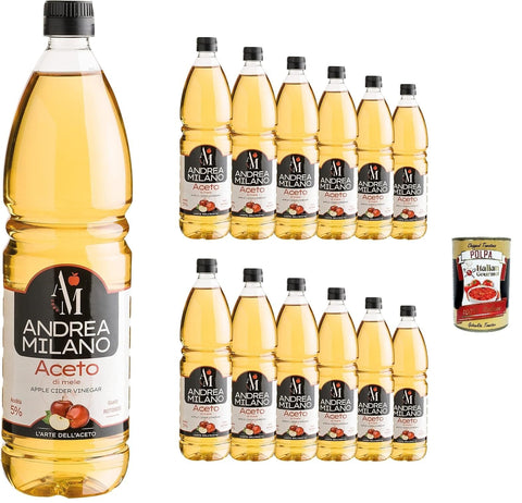 Italian Gourmet E.R. Essig Andrea Milano, Apfelessig, empfindlicher und aromatischer Geschmack, ideal zum Kombinieren mit gekochtem und rohem Gemüse, 5% Säure, hergestellt in Italien, 12x 1lt + Italian Gourmet polpa 400g 8032804040014