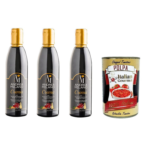 Andrea Milano Crema con Aceto Balsamico di Modena IGP Creme mit Balsamico-Essig aus Modena 3x250ml Original italienisch inkl. Italian Gourmet Polpa 400g