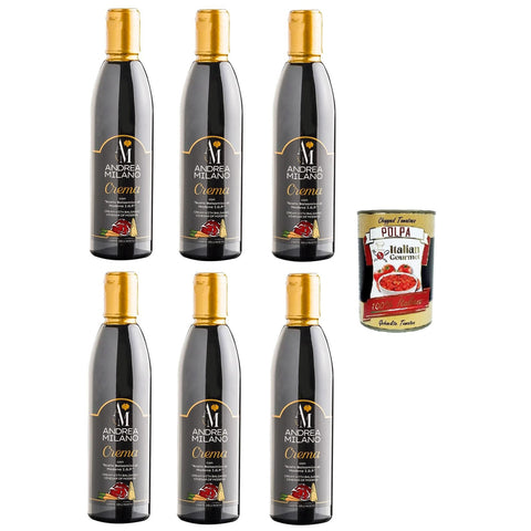 Andrea Milano Crema con Aceto Balsamico di Modena IGP Creme mit Balsamico-Essig aus Modena 6x250ml Original italienisch inkl. Italian Gourmet Polpa 400g