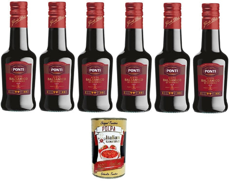 Italian Gourmet E.R. Essig Ponti Aceto Balsamico Modena Etichetta Rossa, Balsamico-Essig aus Modena Rotes Etikett, 6x250ml + Italian Gourmet polpa 400g 8032804040014
