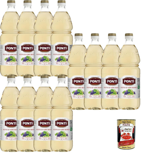Italian Gourmet E.R. Essig Ponti, Klassischer Weißweinessig, hergestellt aus ausgewählten Weinen, ideal für begleitende rohes und gekochtes Gemüse, Säure 6, PET 12x 1L + Italian Gourmet polpa 400g 8032804040014