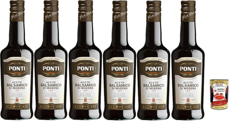 Italian Gourmet E.R. Essig Ponti, Modena I.G.P. Balsamico-Essig, aus Trauben von 7 ausgewählten Rebsorten und edler Weinessig, ideal zum Würzen von rohem und gekochtem rotem Fleisch, 6x 500 ml + Italian Gourmet polpa 400g 8032804040014
