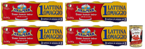 Italian Gourmet E.R. Fertiggerichte 12x AS do MAR Tonno Trancio Intero all'Olio di Oliva,Ganzes Scheibe Thunfisch in Olivenöl,außergewöhnliche Kompaktheit,80g Dose + Italian Gourmet Polpa di Pomodoro 400g Dose 8003294819947