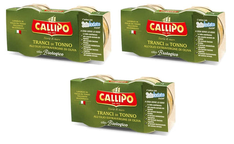 Italian Gourmet E.R. Fertiggerichte 3x Callipo Tranci di Tonno Thunfischscheiben in Nativem Olivenöl Extra Biologisch Thunfisch ( 2 x 80g ) 8001561017997