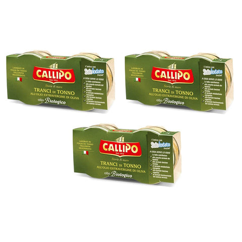 Callipo Tranci di Tonno Thunfischscheiben in Nativem Olivenöl Extra Biologisch Thunfisch ( ) 3x 2 x 80g Original italienisch
