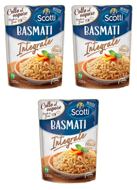 Italian Gourmet E.R. Fertiggerichte 3x Riso Scotti Basmati Integrale Gedämpfter Fertigreis Vollkorn-Basmati Reis in 2 Minuten Fertig 230g Beutel 8001860187087