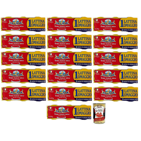 AS do Mar Tonno Trancio Intero all'Olio di Oliva,Ganzes Scheibe Thunfisch in Olivenöl,außergewöhnliche Kompaktheit,80g Dose 48x Original italienisch inkl. Italian Gourmet Polpa di Pomodoro 400g Dose
