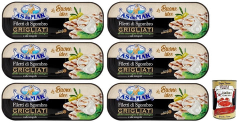 AS do Mar Filetti di Sgombro Grigliati, Gegrillte Makrelenfilets in Bio - Olivenöl Extra und Vollsalz, Dose 6x 120g inkl. Italian Gourmet Polpa di Pomodoro 400g Dose Original italienisch