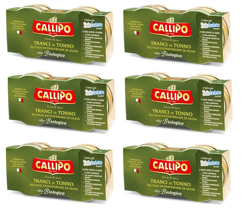 Italian Gourmet E.R. Fertiggerichte 6x Callipo Tranci di Tonno Thunfischscheiben in Nativem Olivenöl Extra Biologisch Thunfisch ( 2 x 80g ) 8001561017997