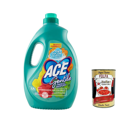 ACE Candeggina Gentile Bleach, Delicate, Feinbleichmittel für farbige und empfindliche Produkte 2,3 Litres 3x Original italienisch inkl. Italian Gourmet Polpa 400g