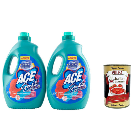 ACE Candeggina Gentile Muschio Bianco, Weißer Moschus bleichen Delicate, Feinbleichmittel für farbige und empfindliche Produkte 2,3 Litres 4x Original italienisch inkl. Italian Gourmet Polpa 400g