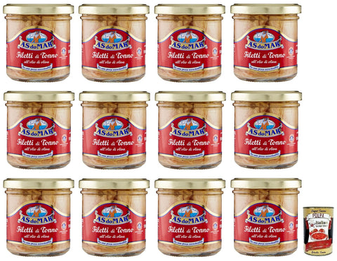 Italian Gourmet E.R. Fleisch, Geflügel & Wild 12x AS do MAR Filetti di Tonno all'Olio di Oliva,Thunfischfilets in Olivenöl,150g Glas + Italian Gourmet Polpa di Pomodoro 400g Dose 8003294528726