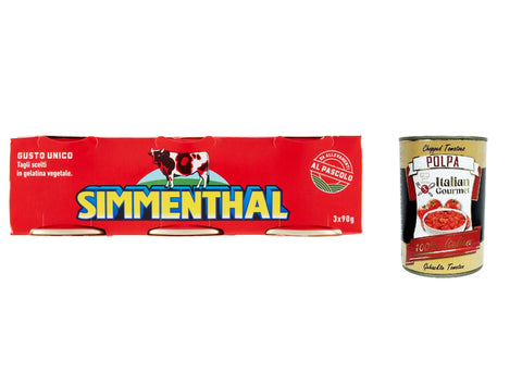 Simmenthal carne in scatola, Rindfleisch in Aspik 3x 90g 100% Italienisch Fleisch Aspikfleisch 12x Original italienisch inkl. Italian Gourmet Polpa 400g