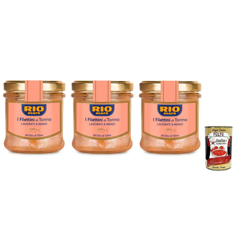 Rio Mare Filettini di Tonno all'Olio di Oliva, Thunfischfilets in Olivenöl, Glas mit 3x130g Original italienisch Feinkost