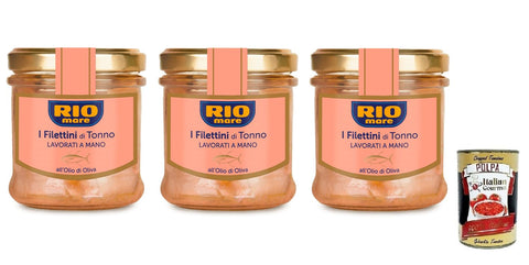 Rio Mare Filettini di Tonno all'Olio di Oliva, Thunfischfilets in Olivenöl, Glas mit 3x130g Original italienisch Feinkost