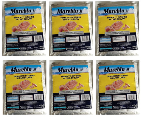 MAREBLU Trancetti di Tonno in Olio di Oliva Thunfisch Thunfischscheiben in Olivenöl Beutel 6x500g Original italienisch Feinkost