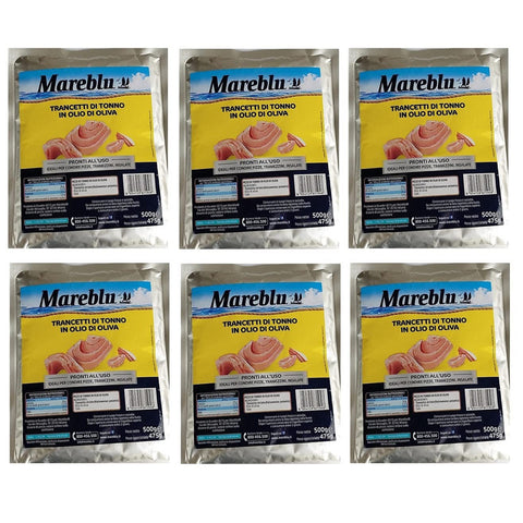 MAREBLU Trancetti di Tonno in Olio di Oliva Thunfisch Thunfischscheiben in Olivenöl Beutel 6x500g Original italienisch Feinkost