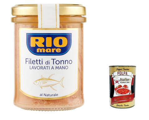 Rio Mare Filetti di Tonno al Naturale Natürliche Thunfischfilets, handgefertigt, 180 g 6x Original italienisch inkl. Italian Gourmet Polpa 400g