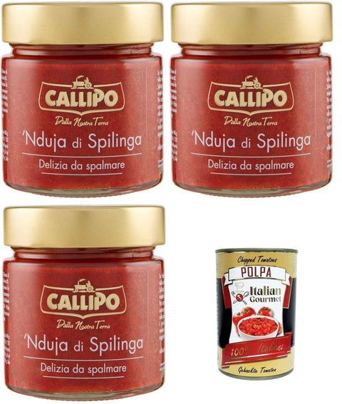 Italian Gourmet E.R. Fleisch, Geflügel & Wild Callipo Nduja di Spilinga, Delizia da spalmare Nduja von Spilinga, köstlicher Aufstrich 3x200gr + Italian Gourmet polpa 400g 8032804040014