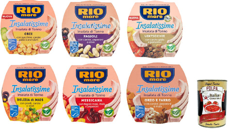 Italian Gourmet E.R. Fleisch, Geflügel & Wild Rio Mare Insalatissime Thunfischsalat Testpaket Fertiggerichte 6x 160g + Italian Gourmet polpa 400g 8004030855038